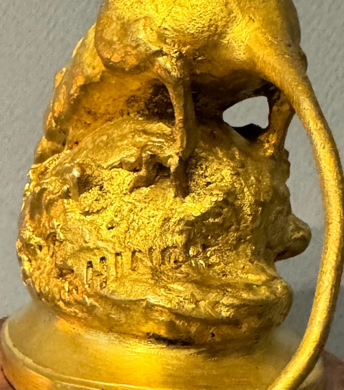 Scultura in bronzo dorato "Topo con mosca" T. ANCONA