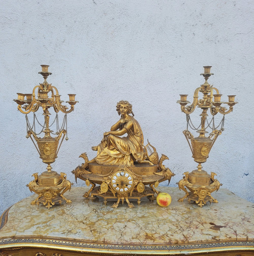 Picard, Muse de la musique, Garniture, bronze doré, XIXème Siècle