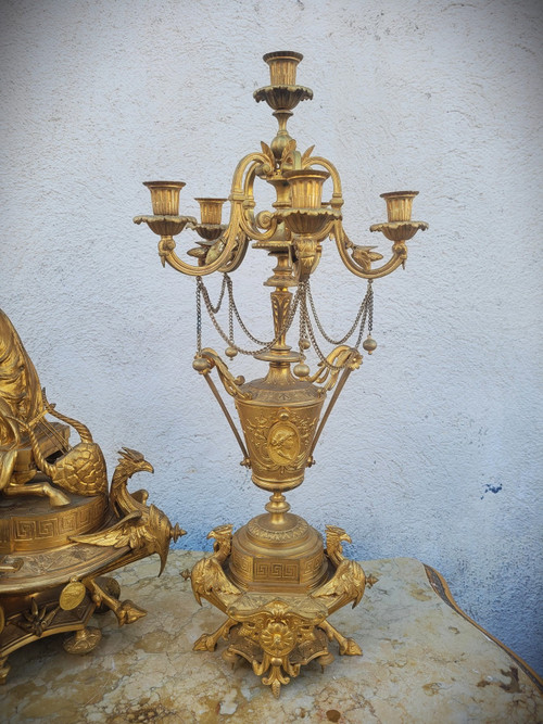 Picard, Muse de la musique, Garniture, bronze doré, XIXème Siècle