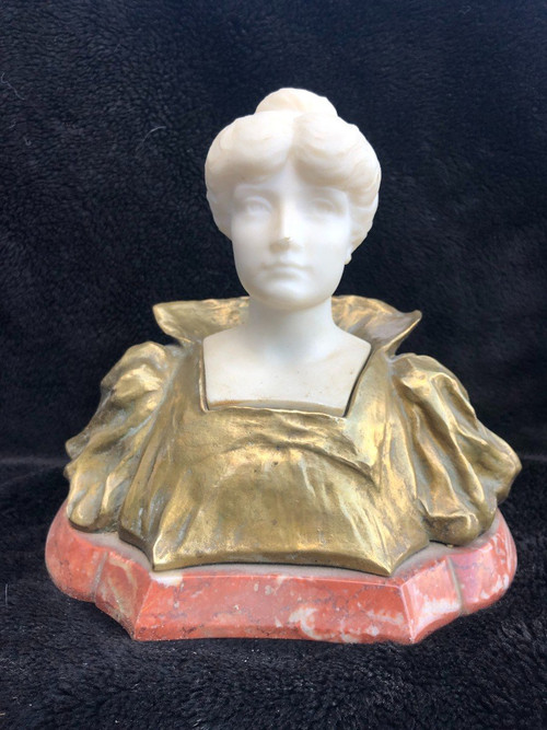 Büste Frau Epoche Jugendstil Vergoldete Bronze Und Marmor