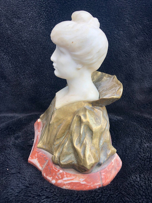 Büste Frau Epoche Jugendstil Vergoldete Bronze Und Marmor