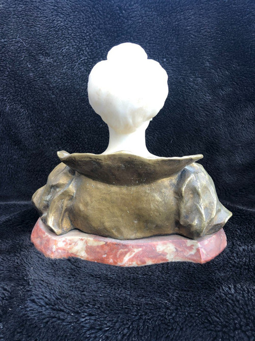 Büste Frau Epoche Jugendstil Vergoldete Bronze Und Marmor