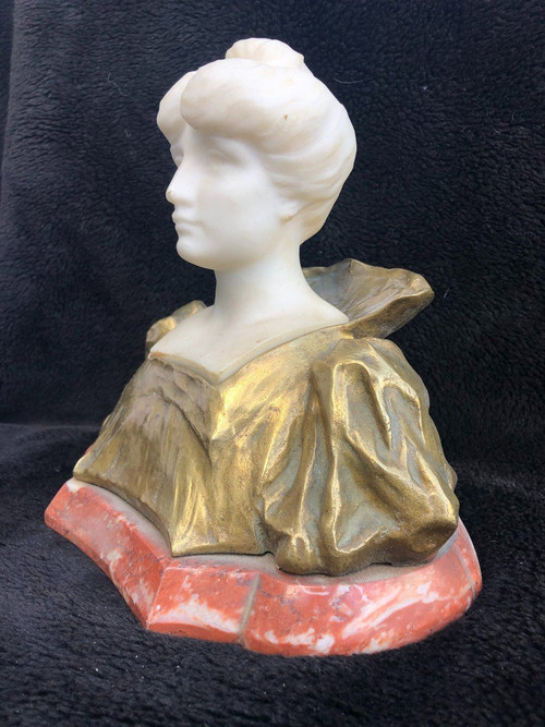 Büste Frau Epoche Jugendstil Vergoldete Bronze Und Marmor