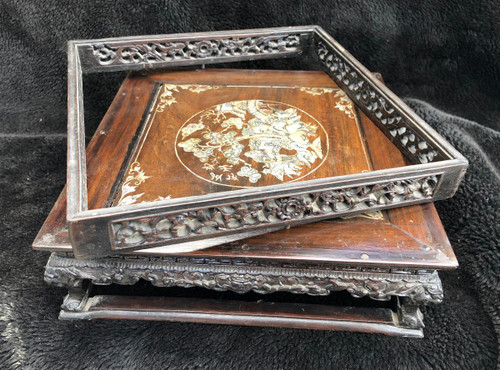 Scholar's Table Or Wooden Tray Inlaid With Mother-of-pearl Indochina 19th