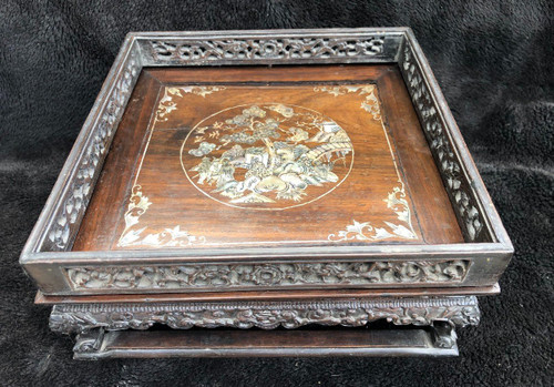 Scholar's Table Or Wooden Tray Inlaid With Mother-of-pearl Indochina 19th