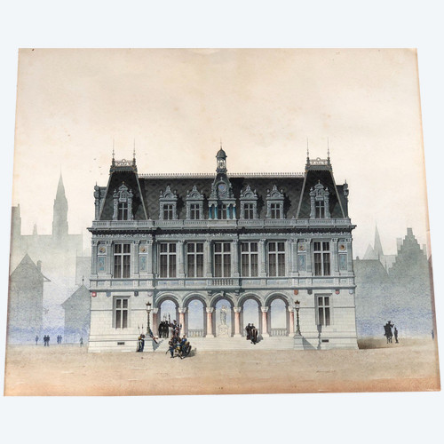 Aquarelle Château Ou Dessin d'Architecture Fin XIXème Siècle