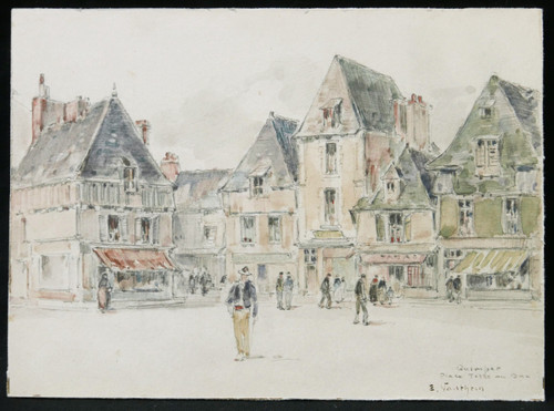 Ernest Germain VAUTHRIN, Vue animée de la Place Terre au Duc à Quimper