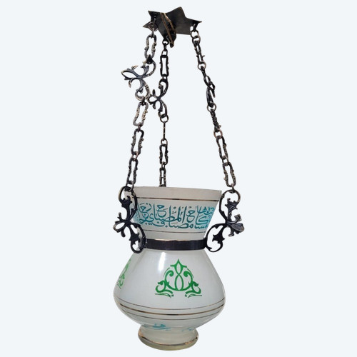 Moscheenlampe aus Glas und Bronze, 20. Jahrhundert