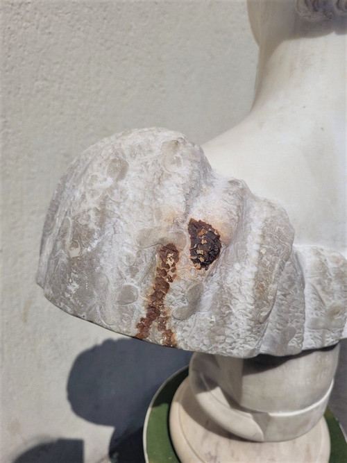*Offre spéciale  *Busto di dama, marmo bianco firmato Waldo Story, Roma 1894