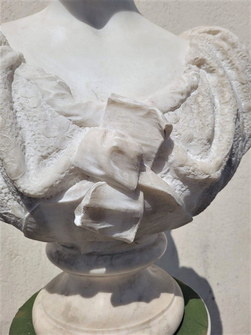*Offre spéciale  *Busto di dama, marmo bianco firmato Waldo Story, Roma 1894