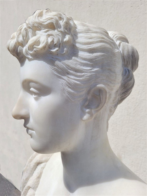 *Offre spéciale  *Busto di dama, marmo bianco firmato Waldo Story, Roma 1894