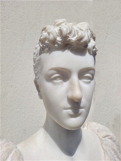 *Offre spéciale  *Busto di dama, marmo bianco firmato Waldo Story, Roma 1894