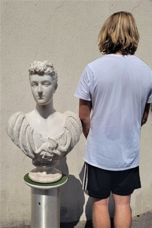 *Offre spéciale  *Busto di dama, marmo bianco firmato Waldo Story, Roma 1894