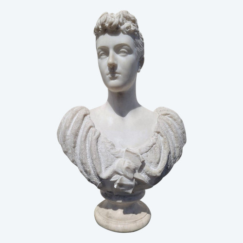 *Offre spéciale  *Busto di dama, marmo bianco firmato Waldo Story, Roma 1894
