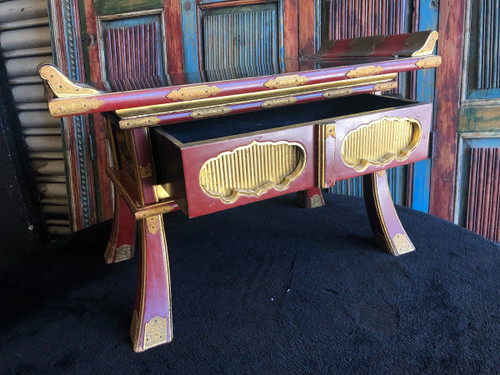Ancienne Table d'Autel - Japon - Laque Réhaussée d'éléments En Métal Ciselé Et Doré époque Edo