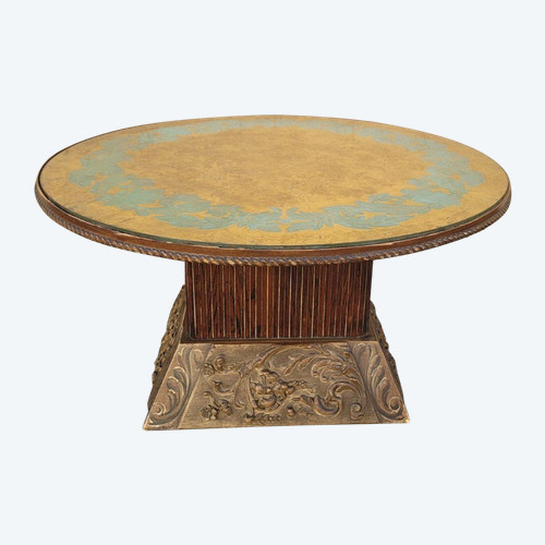 *Offre spéciale*Table Basse En Bois Et Verre églomisé, Art Déco, XXème Siècle