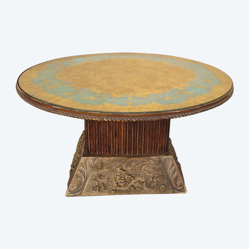 Table Basse En Bois Et Verre églomisé, Art Déco, XXème Siècle