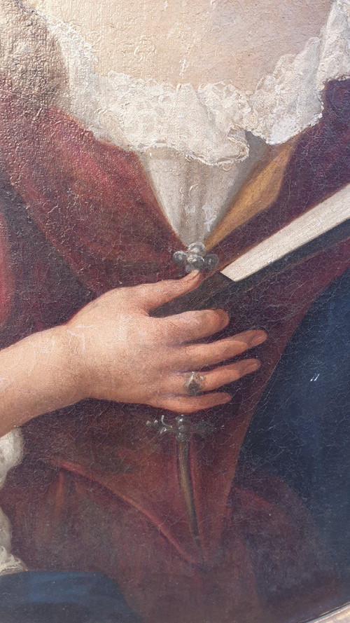 Porträt einer Dame mit Fächer, oval gerahmt, 18. Jahrhundert