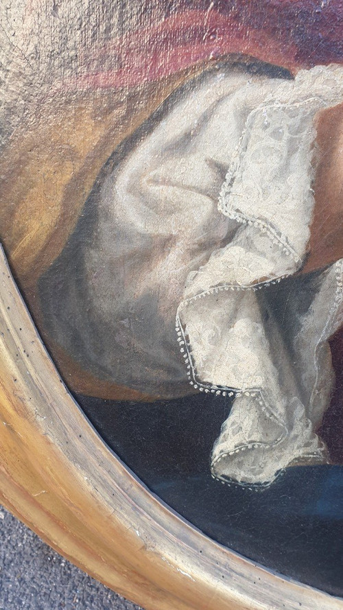 Porträt einer Dame mit Fächer, oval gerahmt, 18. Jahrhundert