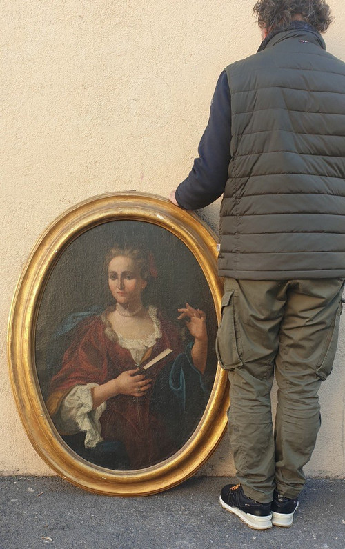 Porträt einer Dame mit Fächer, oval gerahmt, 18. Jahrhundert