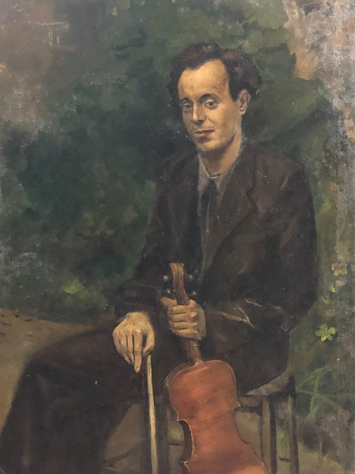 Important Portrait Of A Young Violinist - Oil On Canvas 1937 H 119cm