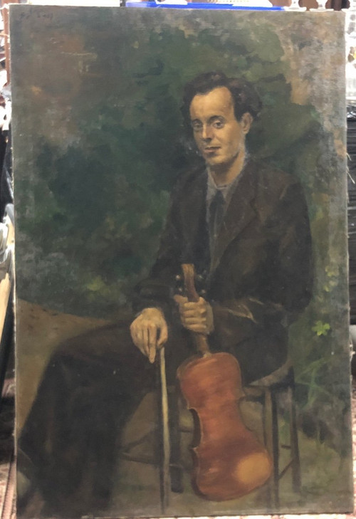 Important Portrait Of A Young Violinist - Oil On Canvas 1937 H 119cm