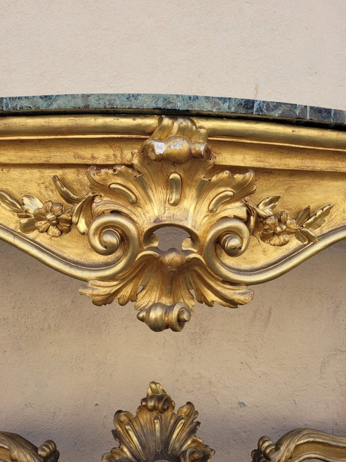 Console En Bois Doré De Style Louis XV, XIXème Siècle