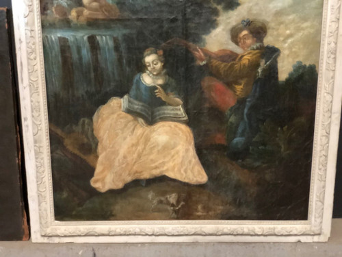 Gallant Scene - Large 18th Century Woodwork Painting