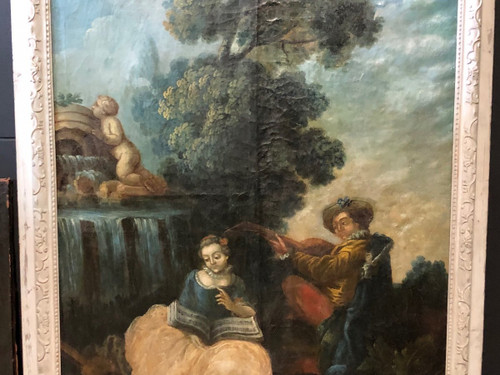 Gallant Scene - Large 18th Century Woodwork Painting
