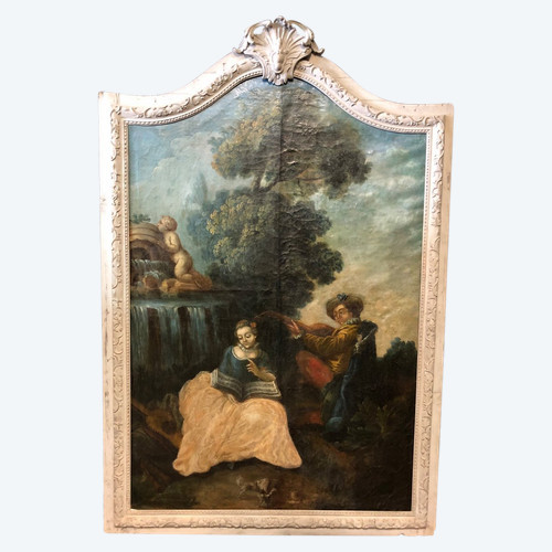 Gallant Scene - Large 18th Century Woodwork Painting