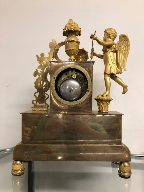 Pendule En Bronze Doré époque Empire Restauration