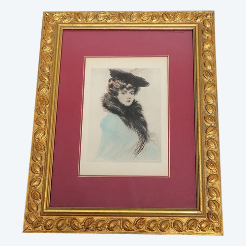 Helleu, watercolor lithograph, portrait of Mme Chéruit, early 20th century