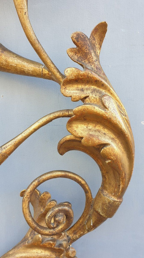 Lampada da parete grande in legno intagliato e dorato, Toscana XIX secolo