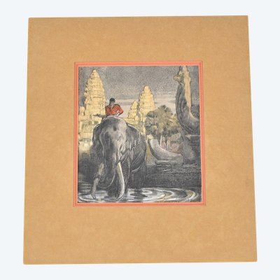 P Jouve, Angkor Vat,  Lithographie Encadrée, XXème Siècle