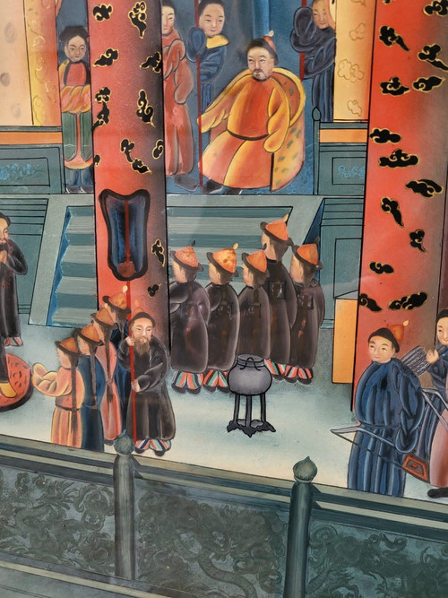 Fixed Under Glass, Palace Scene In Asia, 20th Century