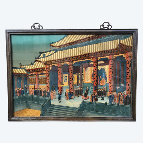 Fixed Under Glass, Palace Scene In Asia, 20th Century