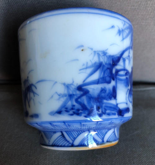 Pinseltopf – Kalligraphie – Blaues und weißes vietnamesisches Porzellan, 19. Jahrhundert