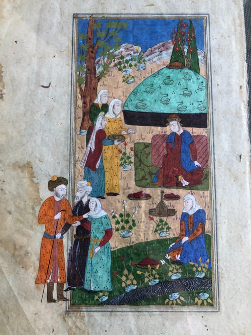 Old Persian Miniature Booklet Page - Gouache And Ink