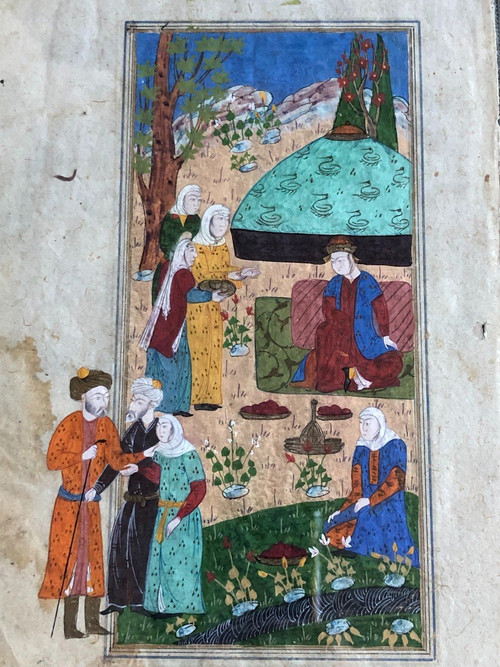 Old Persian Miniature Booklet Page - Gouache And Ink
