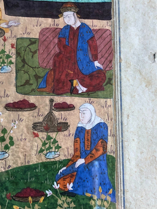 Old Persian Miniature Booklet Page - Gouache And Ink