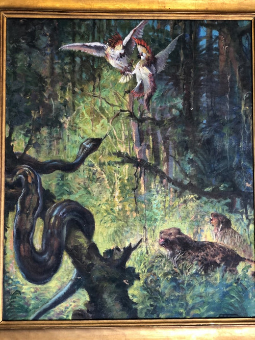 Oil Painting On Canvas “jungle” Signed Fauconnier Dated 1946
