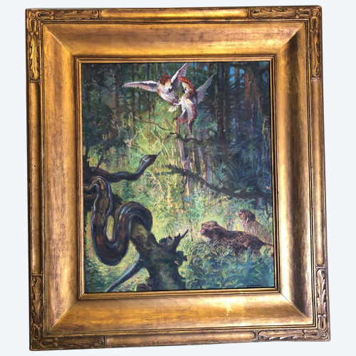 Oil Painting On Canvas “jungle” Signed Fauconnier Dated 1946