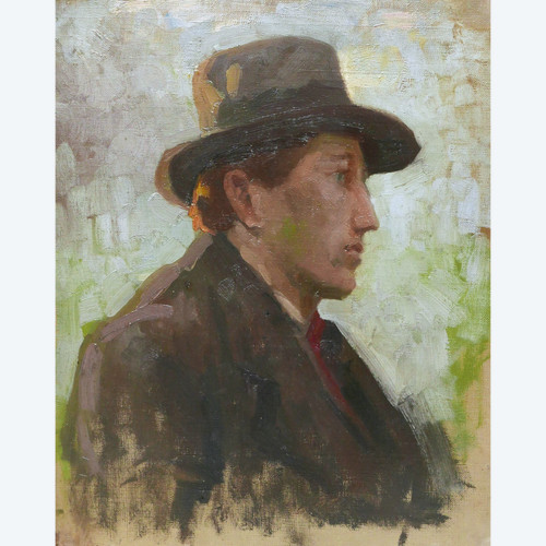 SCUOLA FRANCESE 1900 - 1910 circa, Ritratto di uomo con cappello