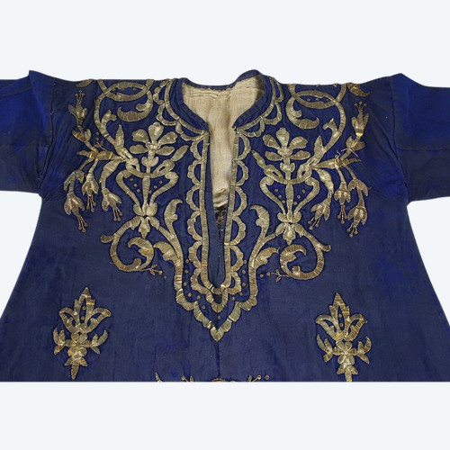 Caftan Oriental Bleu Avec Broderie De Fils d'Argent, XIXème Siècle