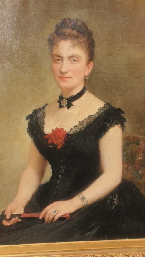 C Deschamps, Porträt einer Frau in schwarzem Kleid, 19. Jahrhundert