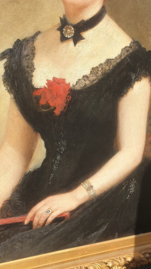 C Deschamps, Porträt einer Frau in schwarzem Kleid, 19. Jahrhundert