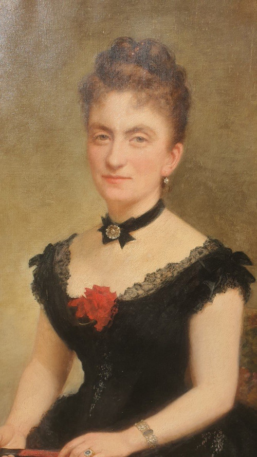 C Deschamps, Porträt einer Frau in schwarzem Kleid, 19. Jahrhundert