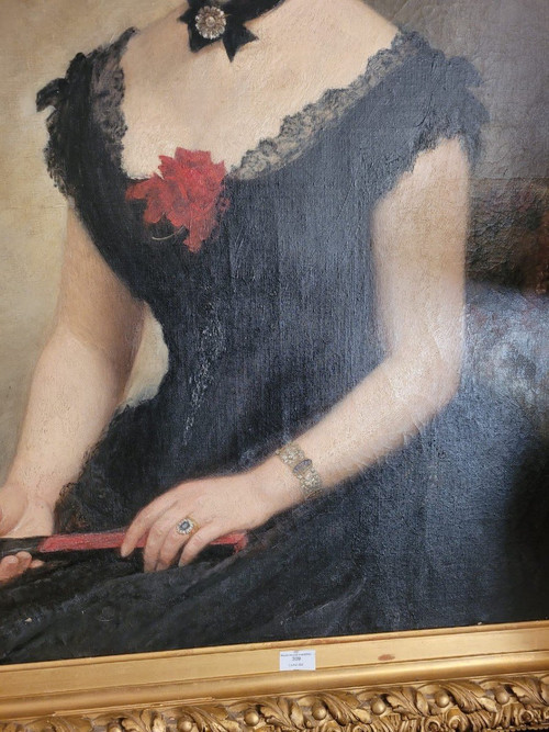 C Deschamps, Porträt einer Frau in schwarzem Kleid, 19. Jahrhundert