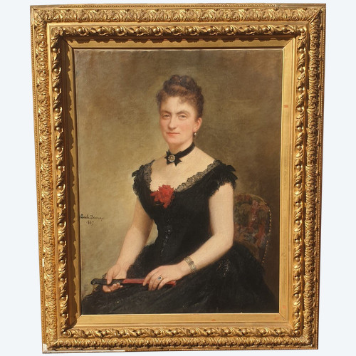 C Deschamps, Porträt einer Frau in schwarzem Kleid, 19. Jahrhundert