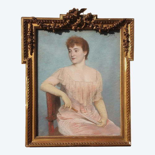 J Frappa, Portrait Of Young Woman, Pastel, 19th Century